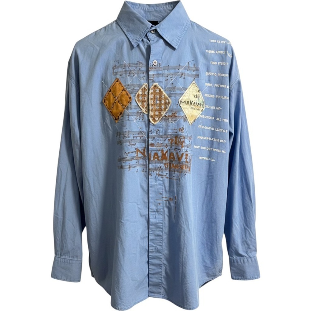 Makaveli Branded Tupac Shakur 2Pac Blue Button Down Shirt XXXL Rose From Ghetto